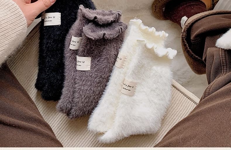 Plain Lettuce Edge Applique Fleece Socks / Set