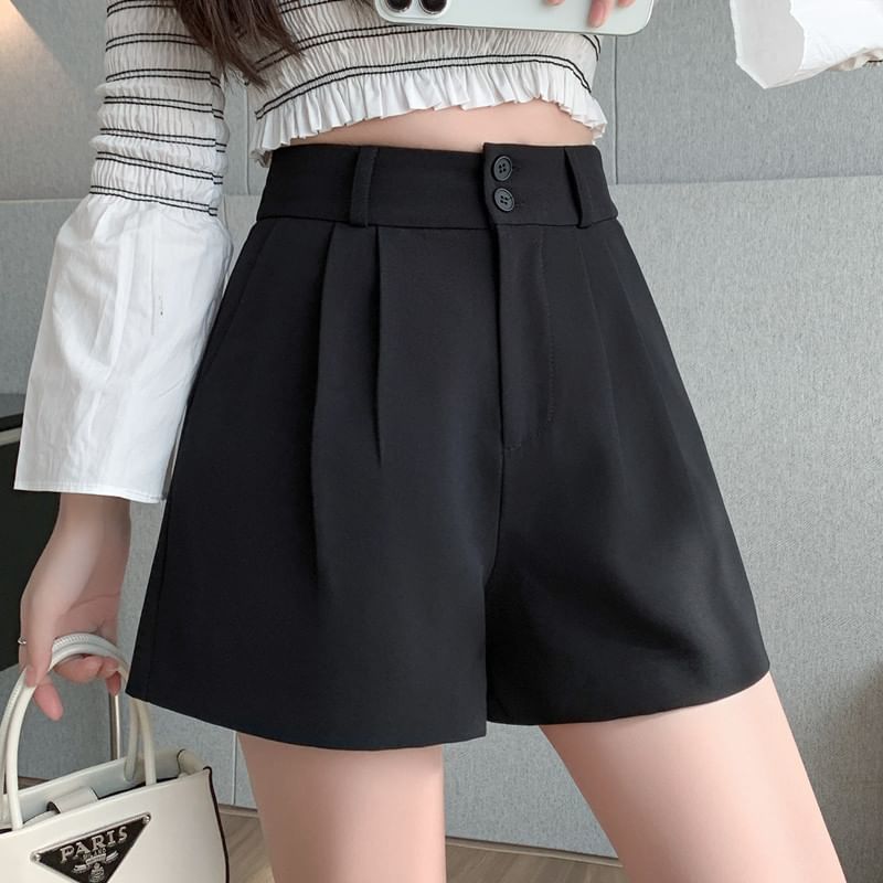 High-Waist Plain Woolen Dress Shorts