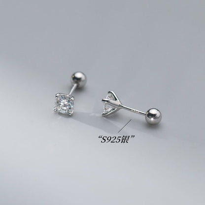 Rhinestone Sterling Silver Barbell Earring