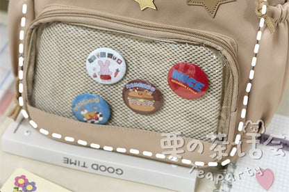 Star Applique Mesh Panel Multi-Pocket Tote Bag / Coin Purse / Bag Charm / Set