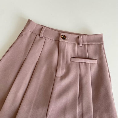 High Waist Plain Pleated Mini A-Line Skirt