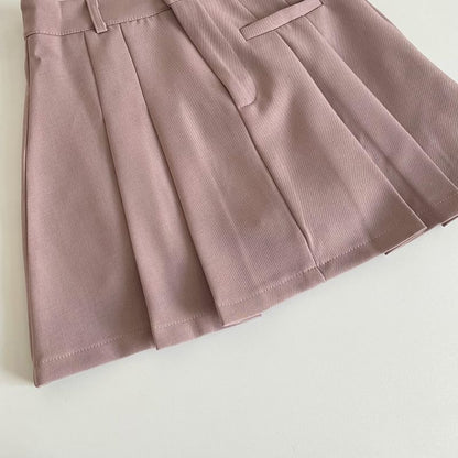 High Waist Plain Pleated Mini A-Line Skirt