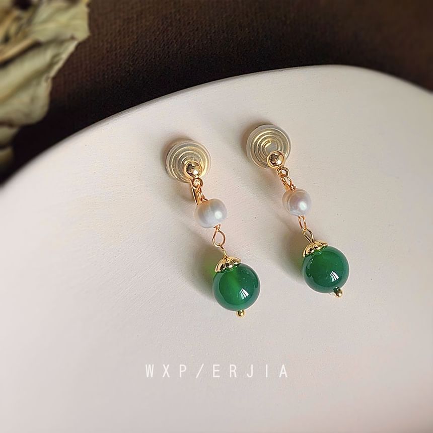 Clip-On Earring Drop Pearl Faux Gemstone