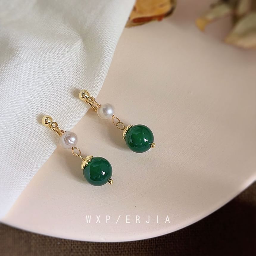 Clip-On Earring Drop Pearl Faux Gemstone