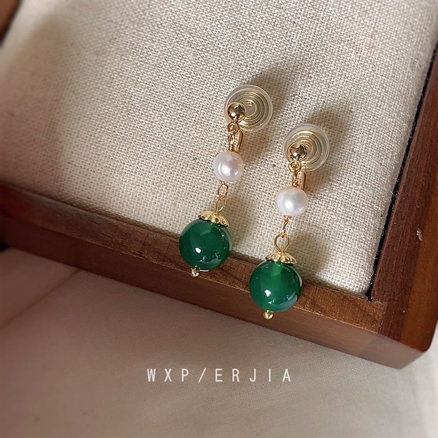 Clip-On Earring Drop Pearl Faux Gemstone