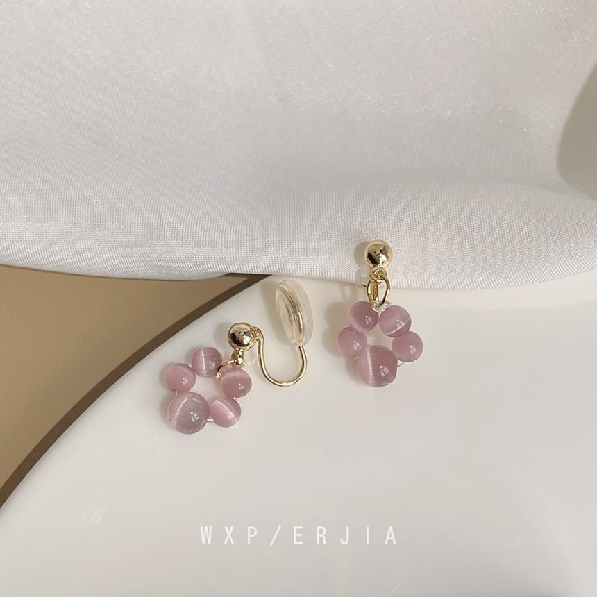 Gemstone Earring Clip-On Beaded Drop