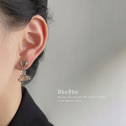 Earring Gemstone Heart Drop Clip-On