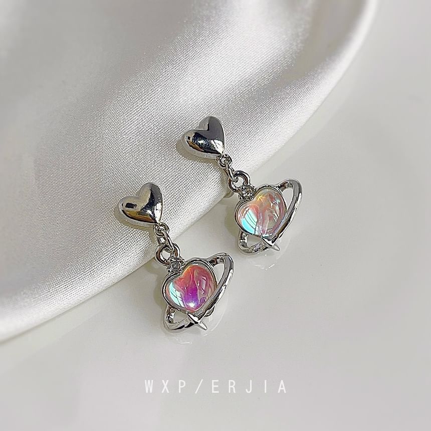 Earring Gemstone Heart Drop Clip-On