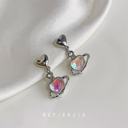 Earring Gemstone Heart Drop Clip-On
