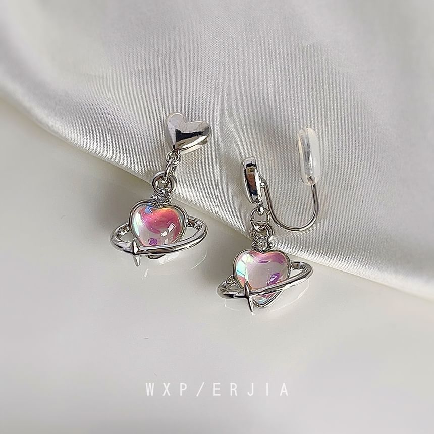 Earring Gemstone Heart Drop Clip-On