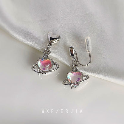 Earring Gemstone Heart Drop Clip-On