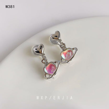 Earring Gemstone Heart Drop Clip-On