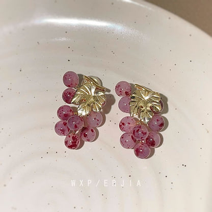 Grape Earring Clip-On Gemstone Drop