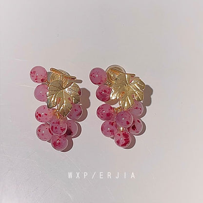Grape Earring Clip-On Gemstone Drop
