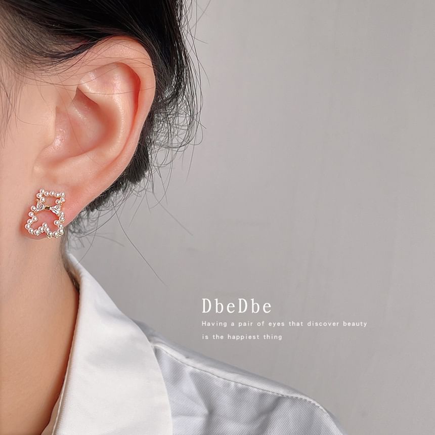 Earring Pearl Rhinestone Bear Clip-On Faux