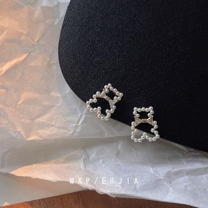 Earring Pearl Rhinestone Bear Clip-On Faux