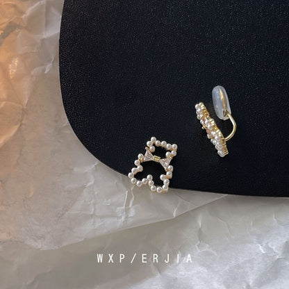 Earring Pearl Rhinestone Bear Clip-On Faux