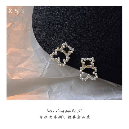 Earring Pearl Rhinestone Bear Clip-On Faux