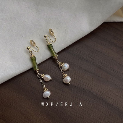 Earring Clip-On Faux Drop Bamboo Pearl
