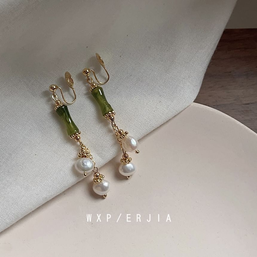 Earring Clip-On Faux Drop Bamboo Pearl