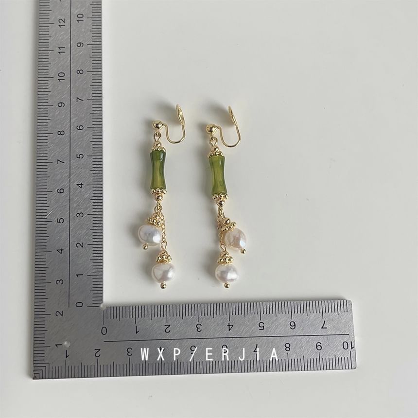 Earring Clip-On Faux Drop Bamboo Pearl