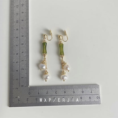 Earring Clip-On Faux Drop Bamboo Pearl