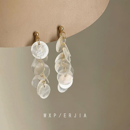 Fringed Earring Shell Drop Clip-On