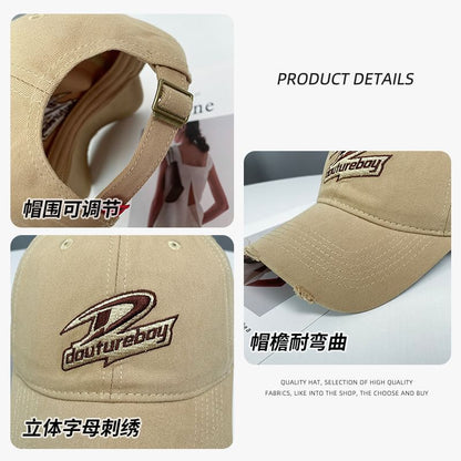 Distressed Embroidered Baseball Lettering Cap