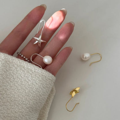 Star Faux Pearl Asymmetrical Alloy Drop Earring