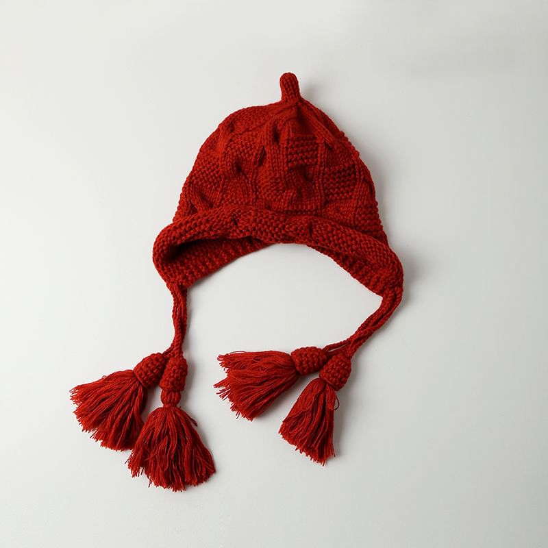 Knit Hat Bonnet Tasseled