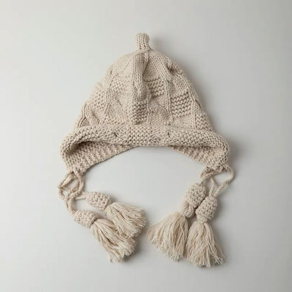 Knit Hat Bonnet Tasseled