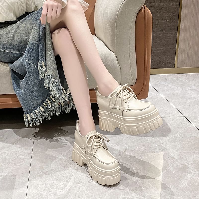 Platform Chunky Heel Lace-Up Shoes Derby