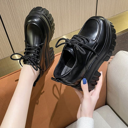 Platform Chunky Heel Lace-Up Shoes Derby