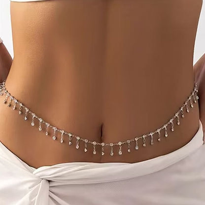 Rhinestone Alloy Waist Fringed Chain