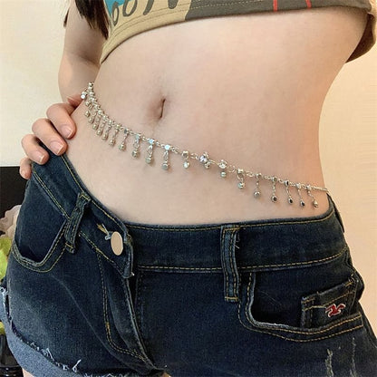 Rhinestone Alloy Waist Fringed Chain