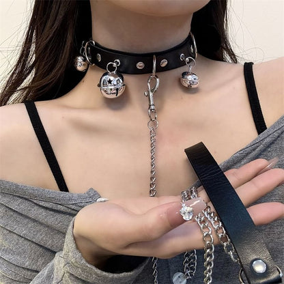 Leather / Choker Leash Bell Faux