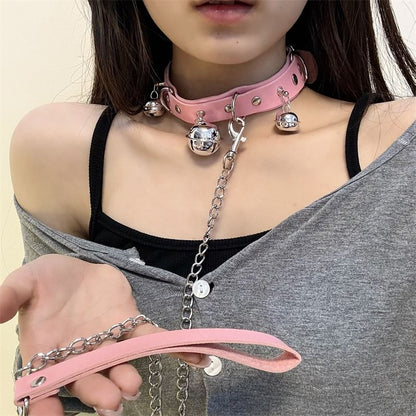 / Faux Leather Choker Bell Leash