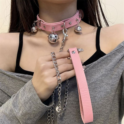 / Faux Leather Choker Bell Leash