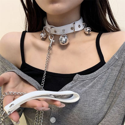 Leather / Choker Leash Bell Faux