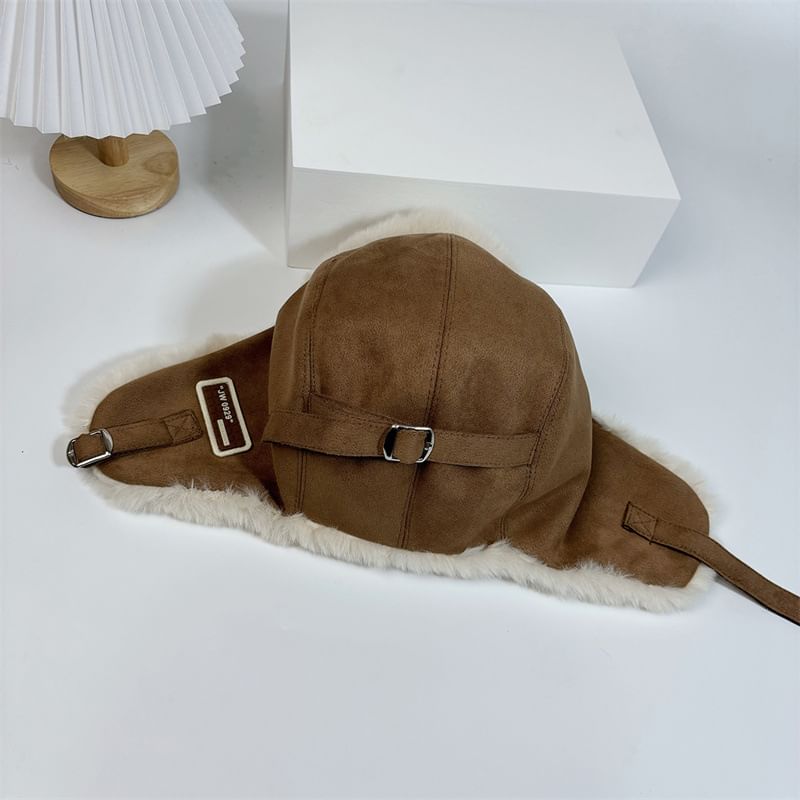 Hat Faux Fleece-Lined Trapper Suede