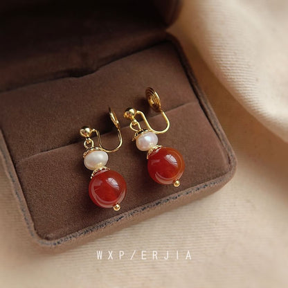 Drop Alloy Earring Pearl Bead Freshwater Agate