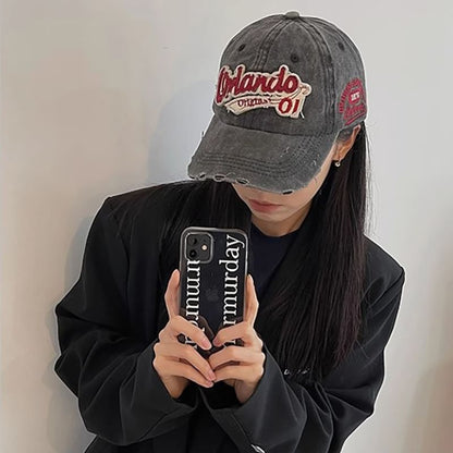 Lettering Baseball Cap Applique Distressed