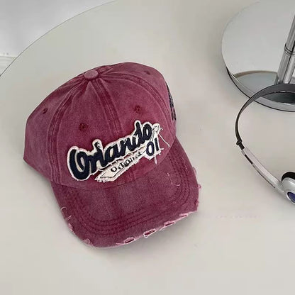 Lettering Baseball Cap Applique Distressed