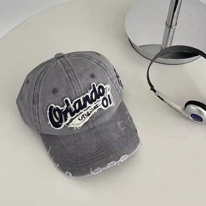 Lettering Baseball Cap Applique Distressed