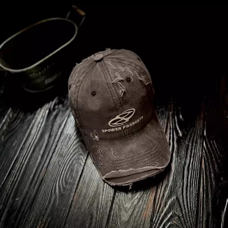 Lettering Baseball Embroidered Cap Distressed