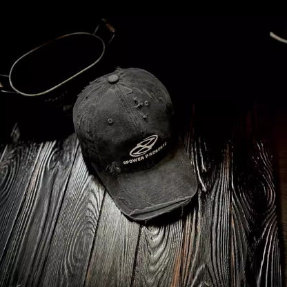 Lettering Baseball Embroidered Cap Distressed