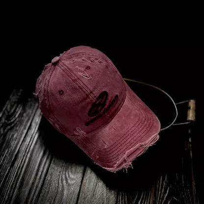 Lettering Baseball Embroidered Cap Distressed