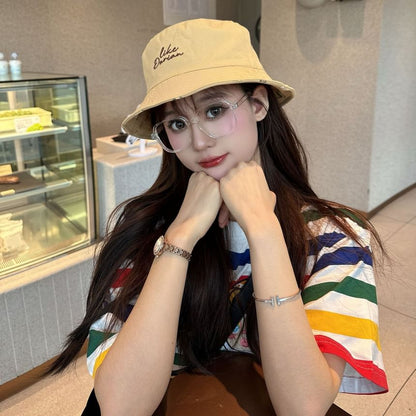 Lettering Embroidered Hat Reversible Bucket