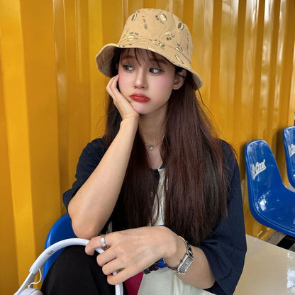 Lettering Embroidered Hat Reversible Bucket