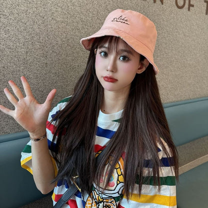 Lettering Embroidered Hat Reversible Bucket